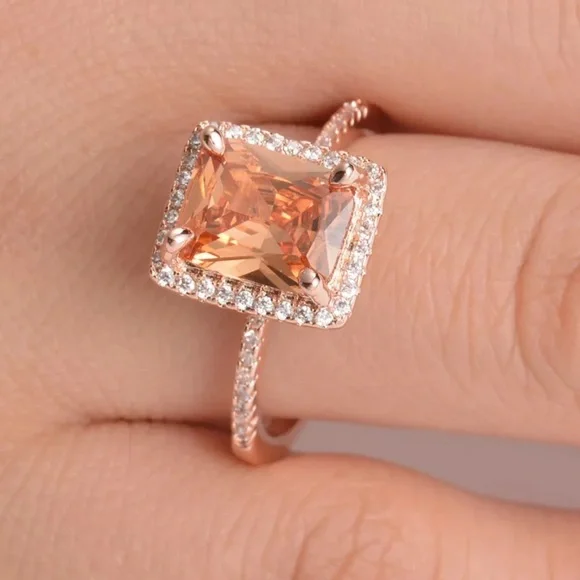 New 925 Sterling Silver Champagne Rose Gold Ring - Picture 2 of 7